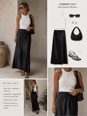 Maison d’Amelie Paris Drawstring Satin Skirt BLACK NWT US10